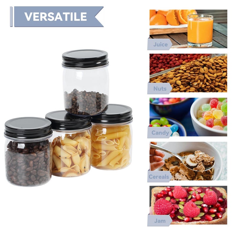 novelinks 8 oz Clear Plastic Jars with Screw-On Lids - BPA-Free Refillable Storage Containers for Slime, Spices, Crafts, Kitchen & Home Organization (32 Pack,Black) - Image 4
